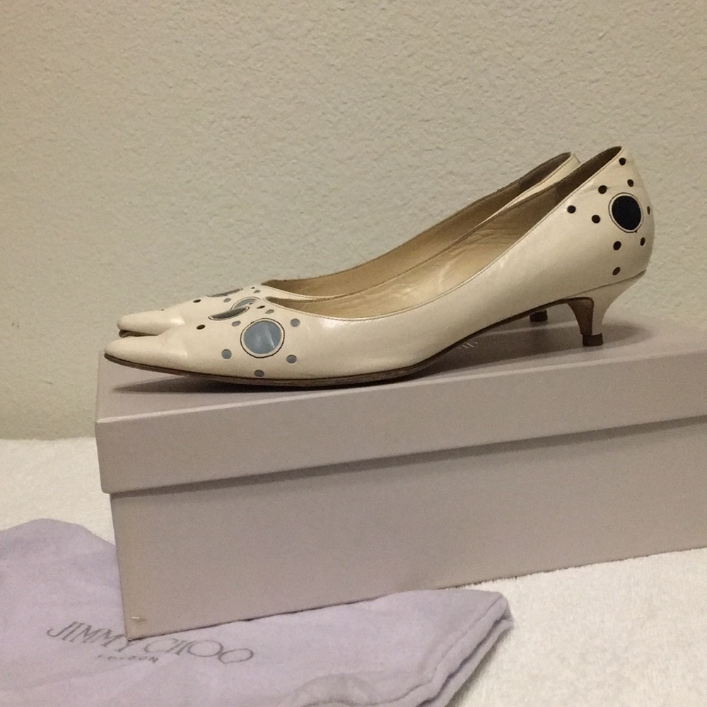 Jimmy Choo Dision cream and blue kitten heel 36.5